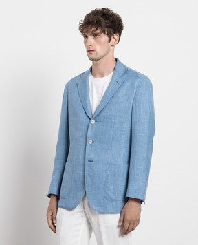 Enrico Mandelli Blue wool, silk and linen blazer NAPOLI5117