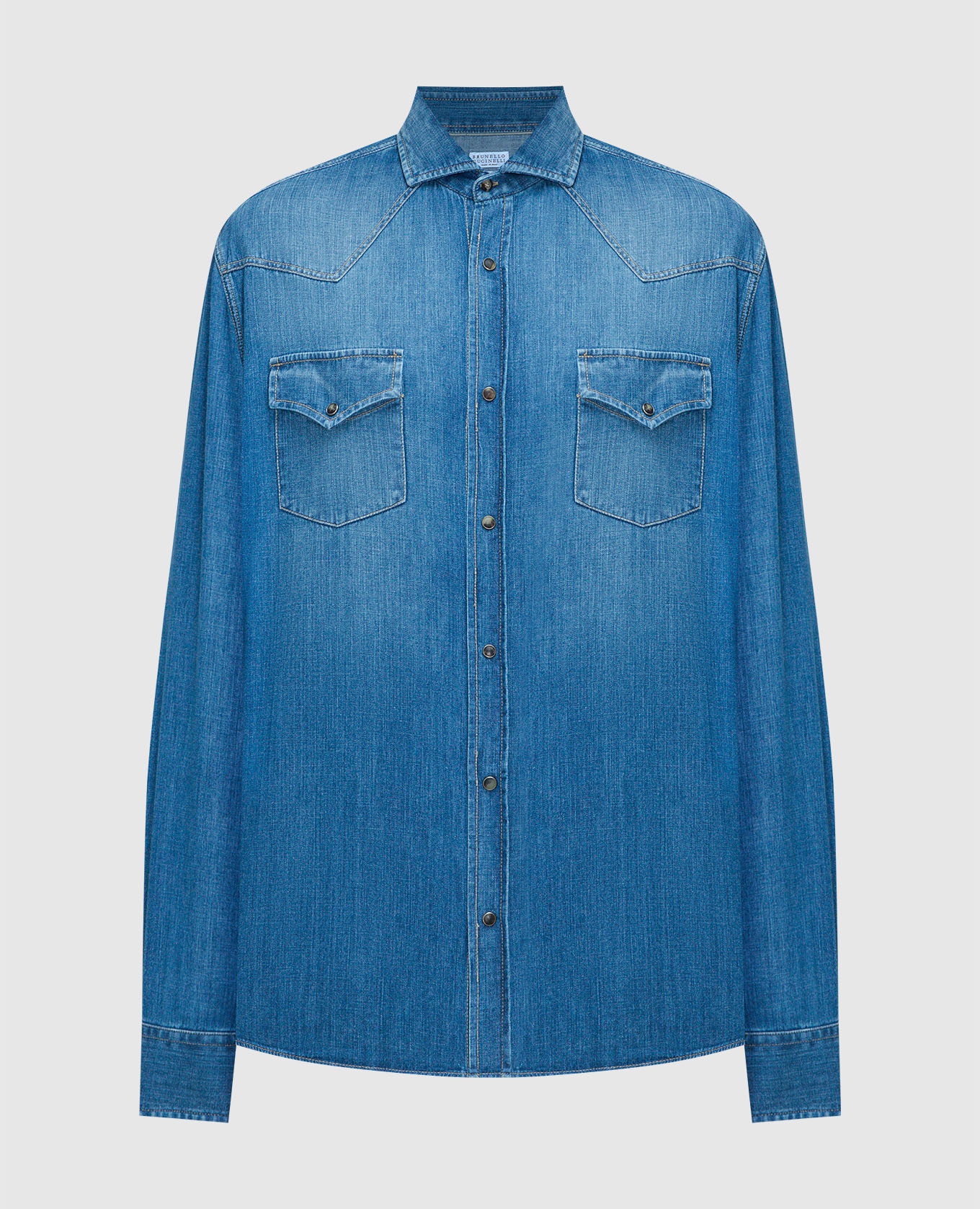 

Blue denim shirt with a distressed effect Brunello Cucinelli