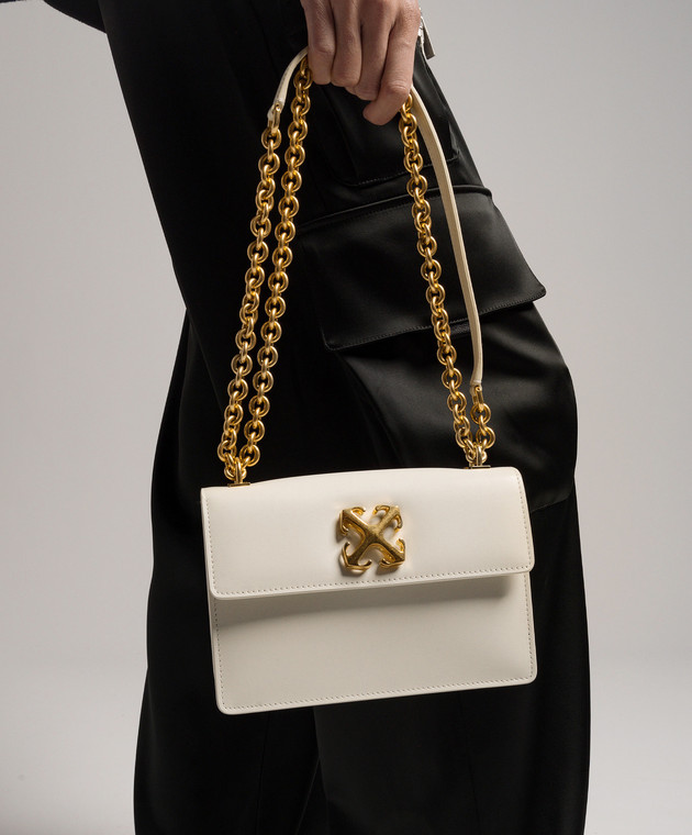 Off-White - Jitney 2.0 beige leather bag with metal logo