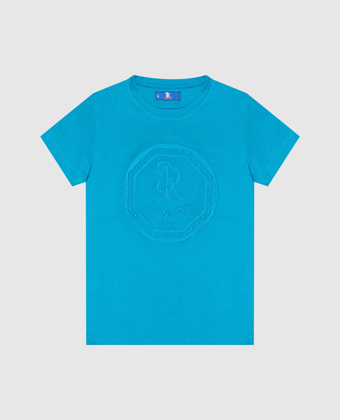 Children's turquoise t-shirt with emblem embroidery stefano ricci
