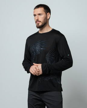 Stefano Ricci Black longsleeve made of wool with embroidery in the form of an eagle MNH4103191WV