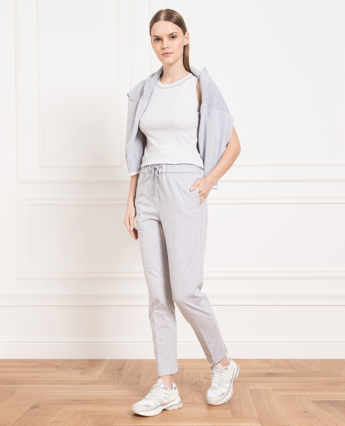 

Gray melange sweatpants with stripes Peserico, Grey