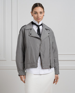 Brunello Cucinelli A gray jacket in the style of a cowhide with a monil chain made of ecolathuni MB5742764
