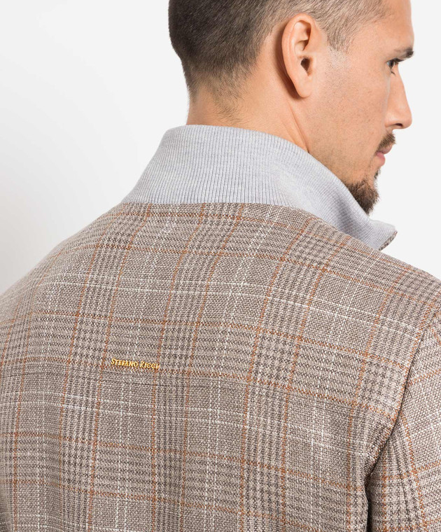 Stefano Ricci Brown checked wool, silk, linen and cashmere jacket