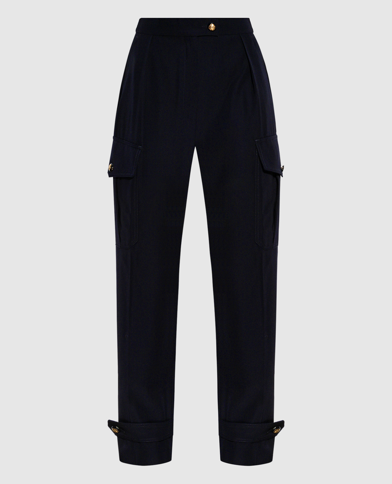 Blue cargo pants with a high rise