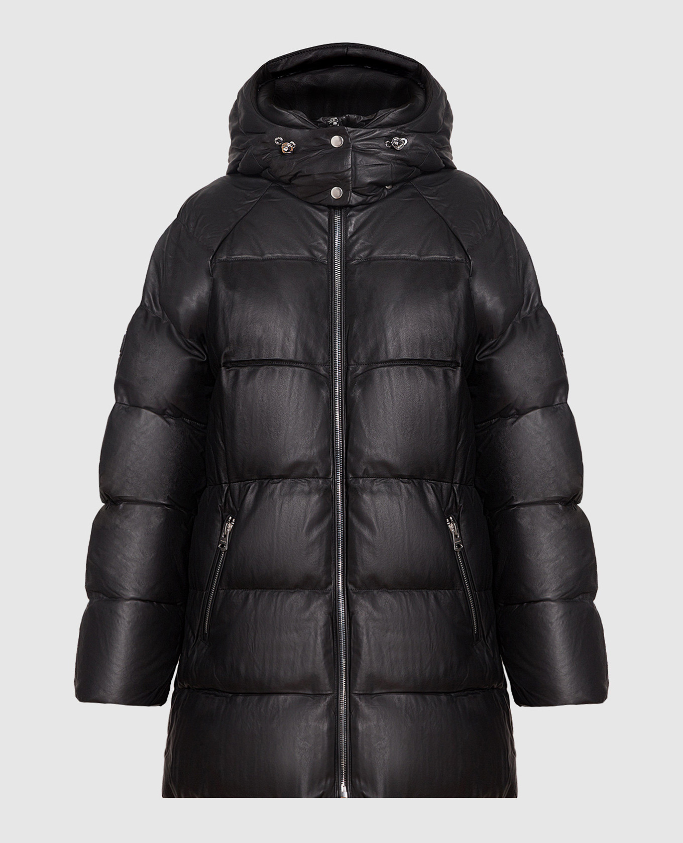 Karsyn black leather down jacket with logo patch mackage