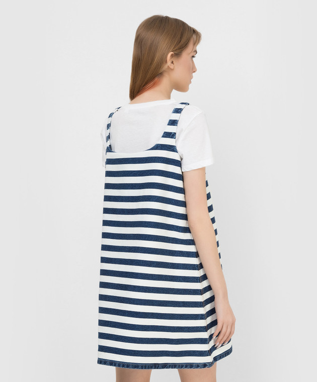 prada striped denim dress PRADA Striped Logo-Plaque Denim Mini Shirt Dress