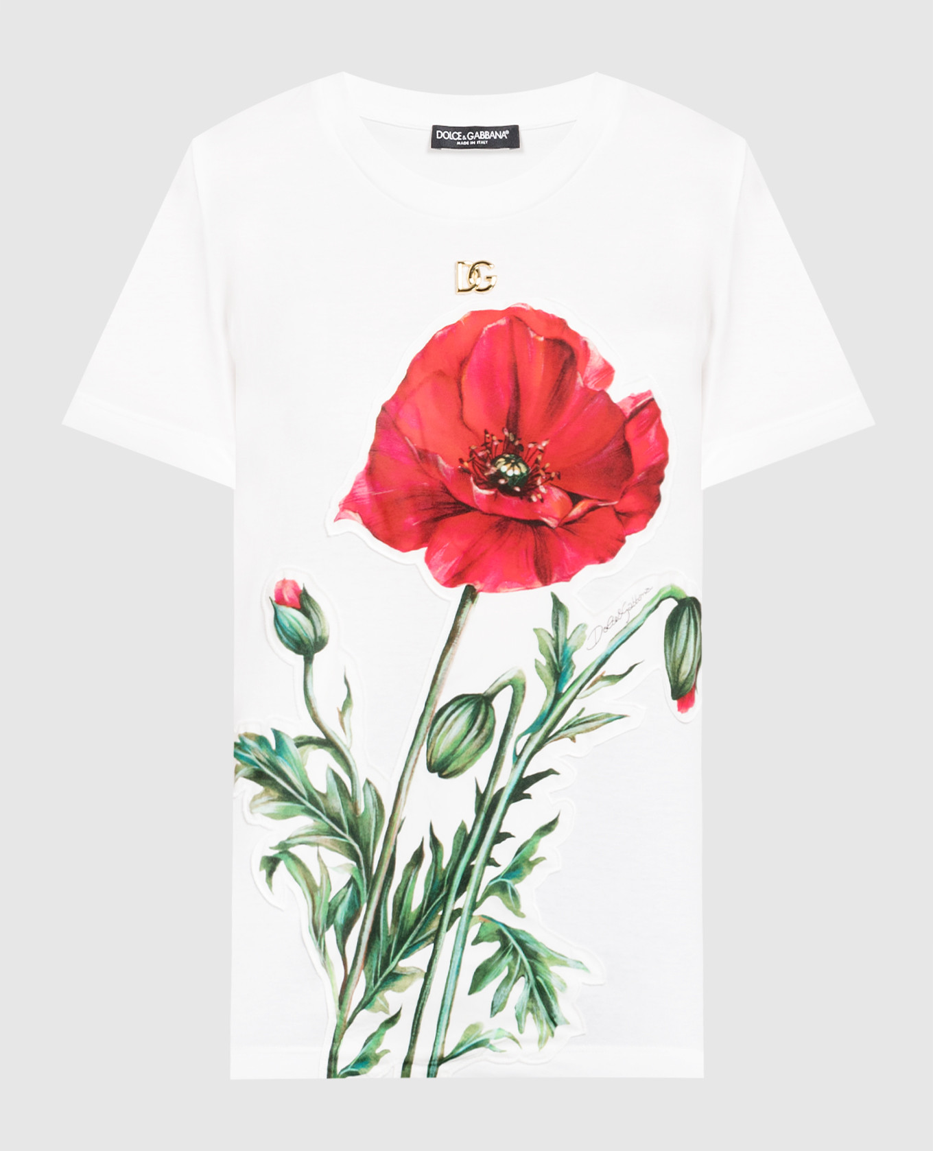 White t-shirt with poppy appliqué dolce&gabbana