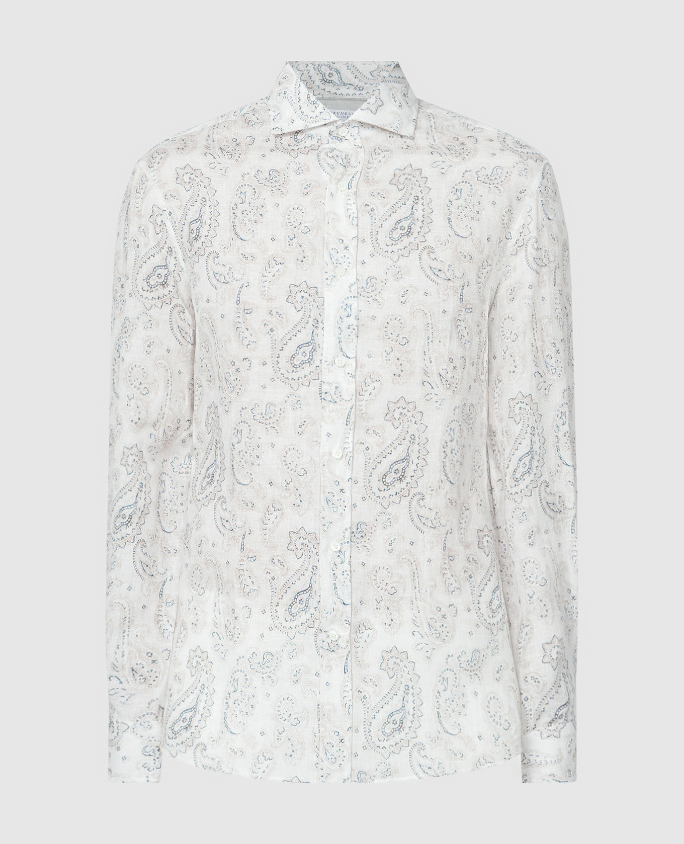 White linen shirt with a paisley print brunello cucinelli