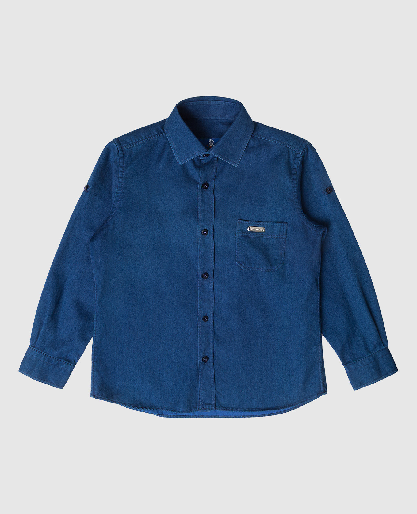 Children's blue shirt with metal logo stefano ricci