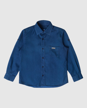 Stefano Ricci Children's blue shirt with metal logo YC003197EX1500