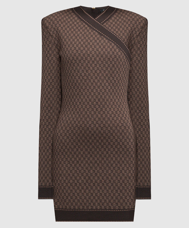 Balmain - Brown logo monogram sheath dress BF2R8597KF23 - shop