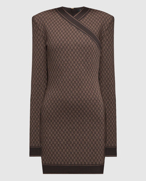 Balmain Brown logo monogram sheath dress BF2R8597KF23