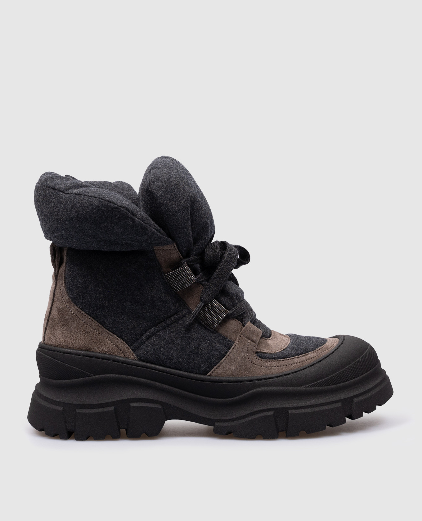 Mountain gray combination boots with monil chain brunello cucinelli
