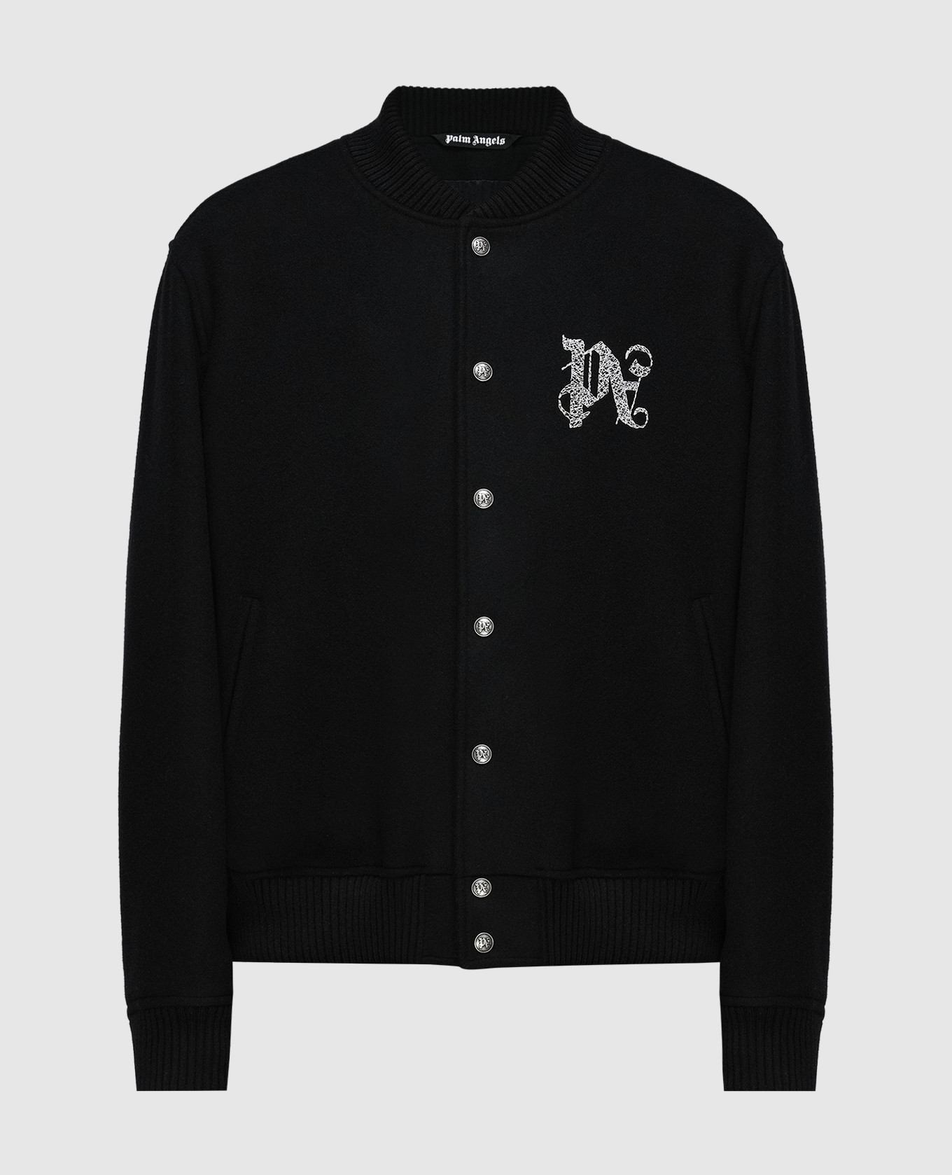 

Black wool jacket with monogram embroidery Palm Angels, Черный