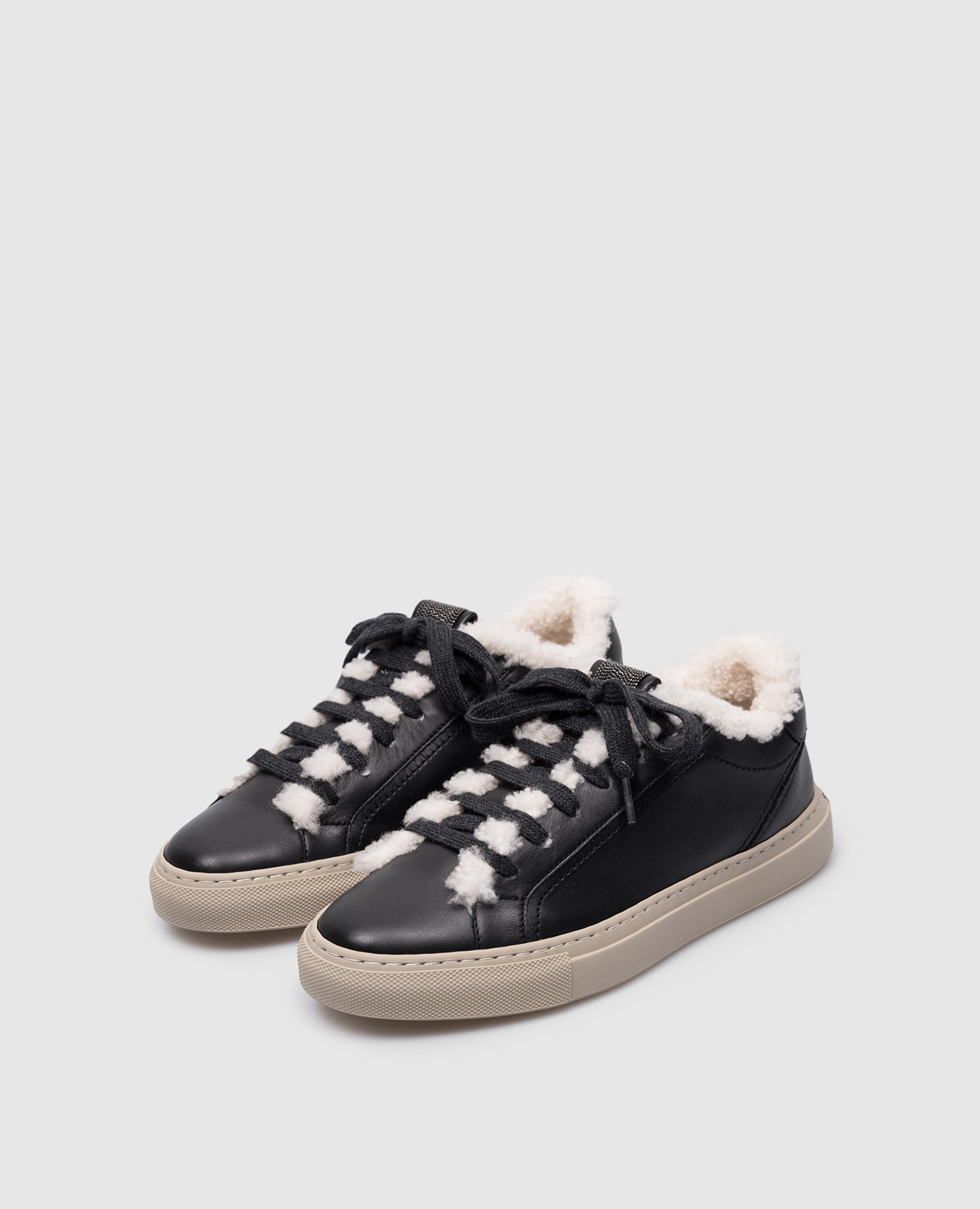 

Black leather sneakers with monil chain Brunello Cucinelli