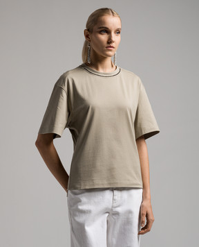 Brunello Cucinelli Khaki t-shirt with monil chain M0T81EL330