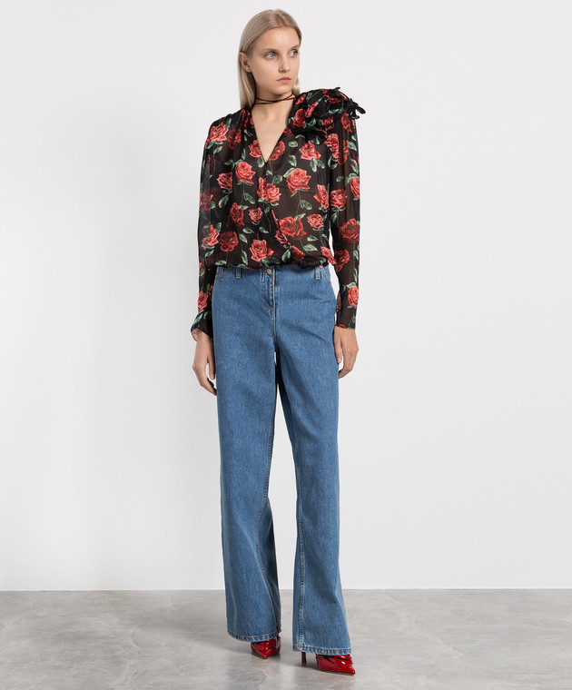 Magda Butrym - Black blouse made of scented silk in a floral print