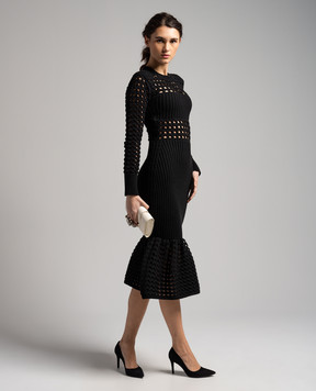 Alexander McQueen Black openwork midi dress 780455Q1A8M