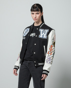 Off-White Logic bomber jacket in black with patches OMJA059G23LEA001