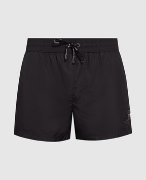 Dolce&Gabbana Black swim shorts with logo patch M4B11TFUSFW