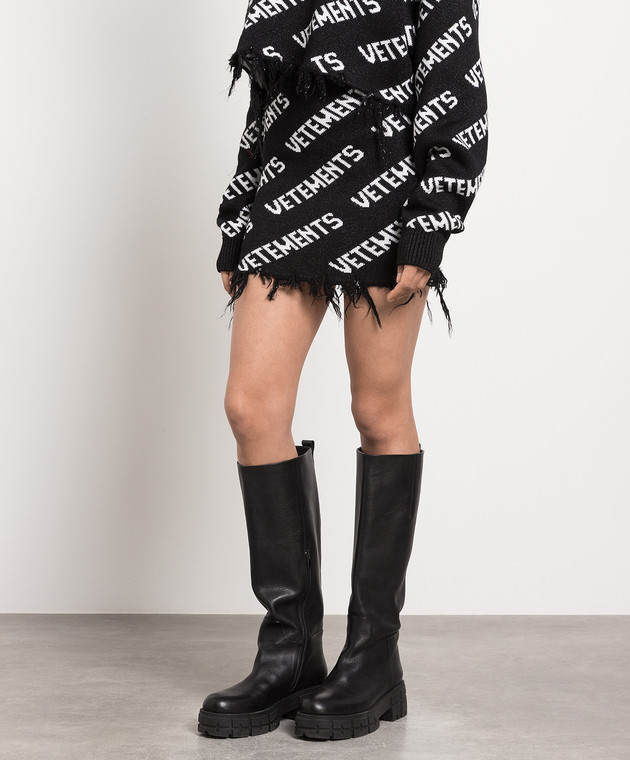 スカート VETEMENTS Woman Skirt Black UE54KN200B BLACK WHITE Vetements - Black mini skirt with logo UE54KN200B - shop