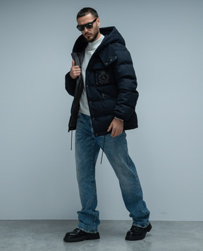 Dolce&Gabbana Blue cashmere down jacket with heraldic logo patch G9NE5ZFU2ZF