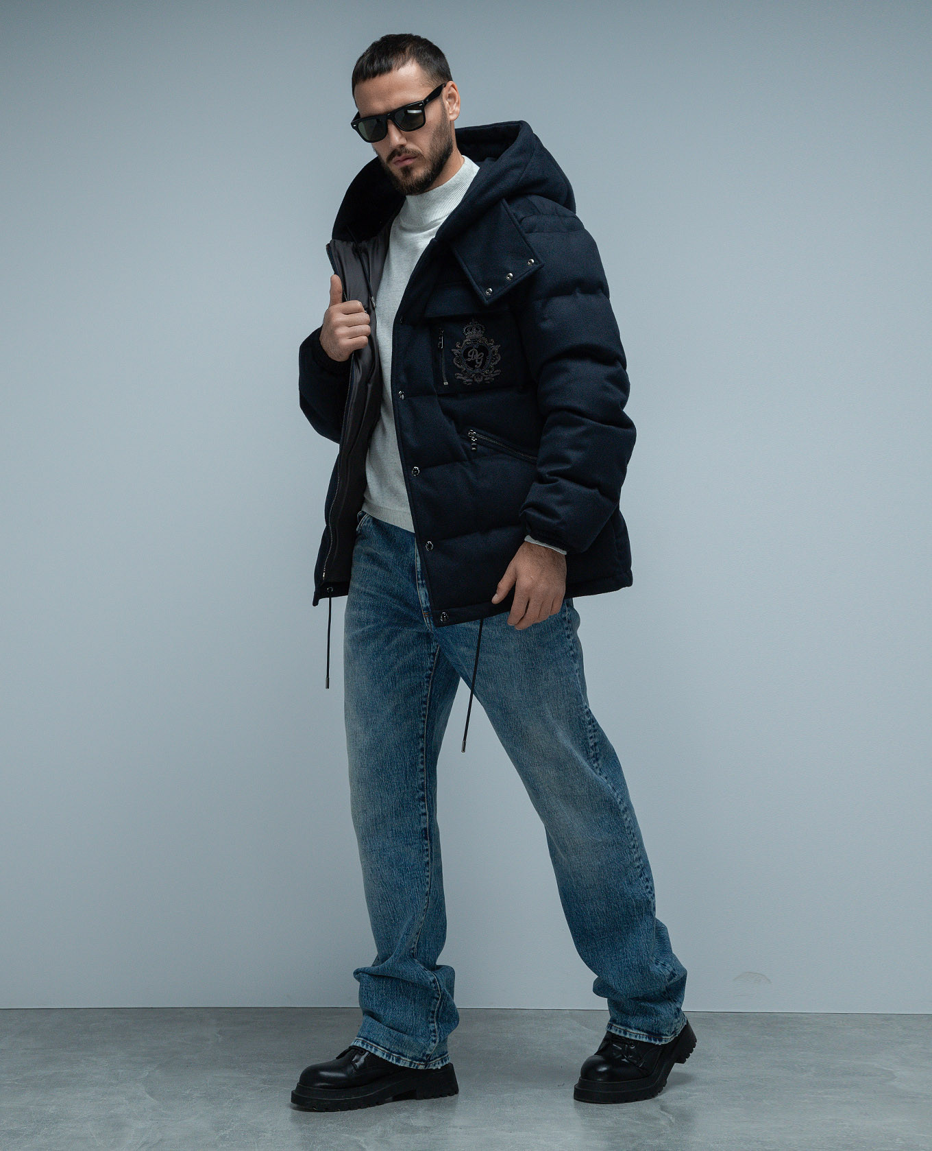Blue cashmere down jacket with heraldic logo patch Dolce&Gabbana 2
