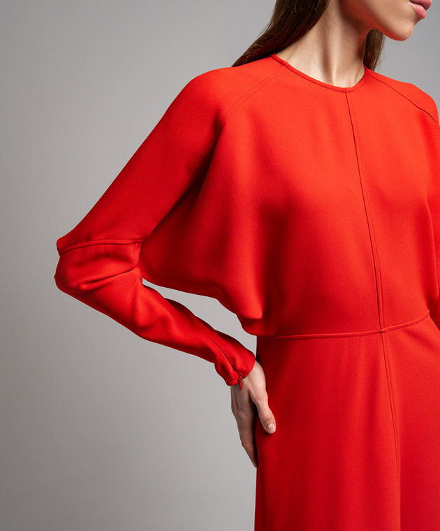 victoria beckham red dress Draped floral-print silk-satin midi dress - red