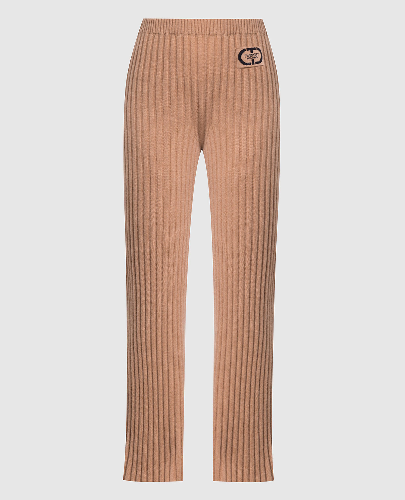 

Brown ribbed wool and cashmere flared pants Twinset