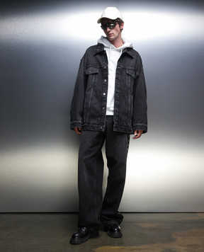 Off-White Gray denim jacket with eyelets OMYE090F23DEN008