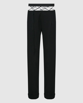 Nensi Dojaka Black pants made of wool with a cutout and lace-up NDAW23TRS037