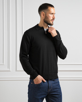 Cashmere&Whiskey Black wool polo shirt 94394Z