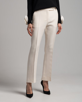 Valentino White Crepe Couture Flare Pants with Metallic Logo 4B3RB3681CF