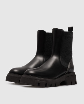 Brunello Cucinelli Black leather Chelsea boots with monil chain MZIDG2535