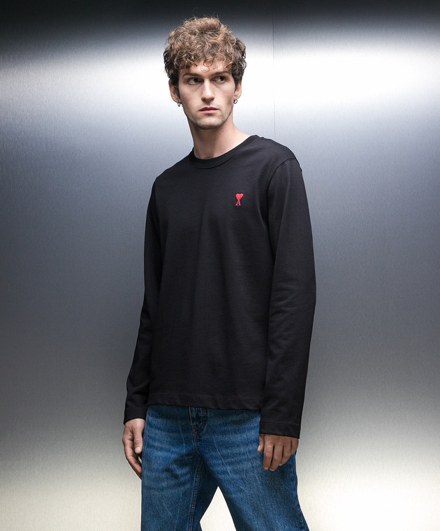 Ami Paris - Black longsleeve with logo embroidery UTS205726