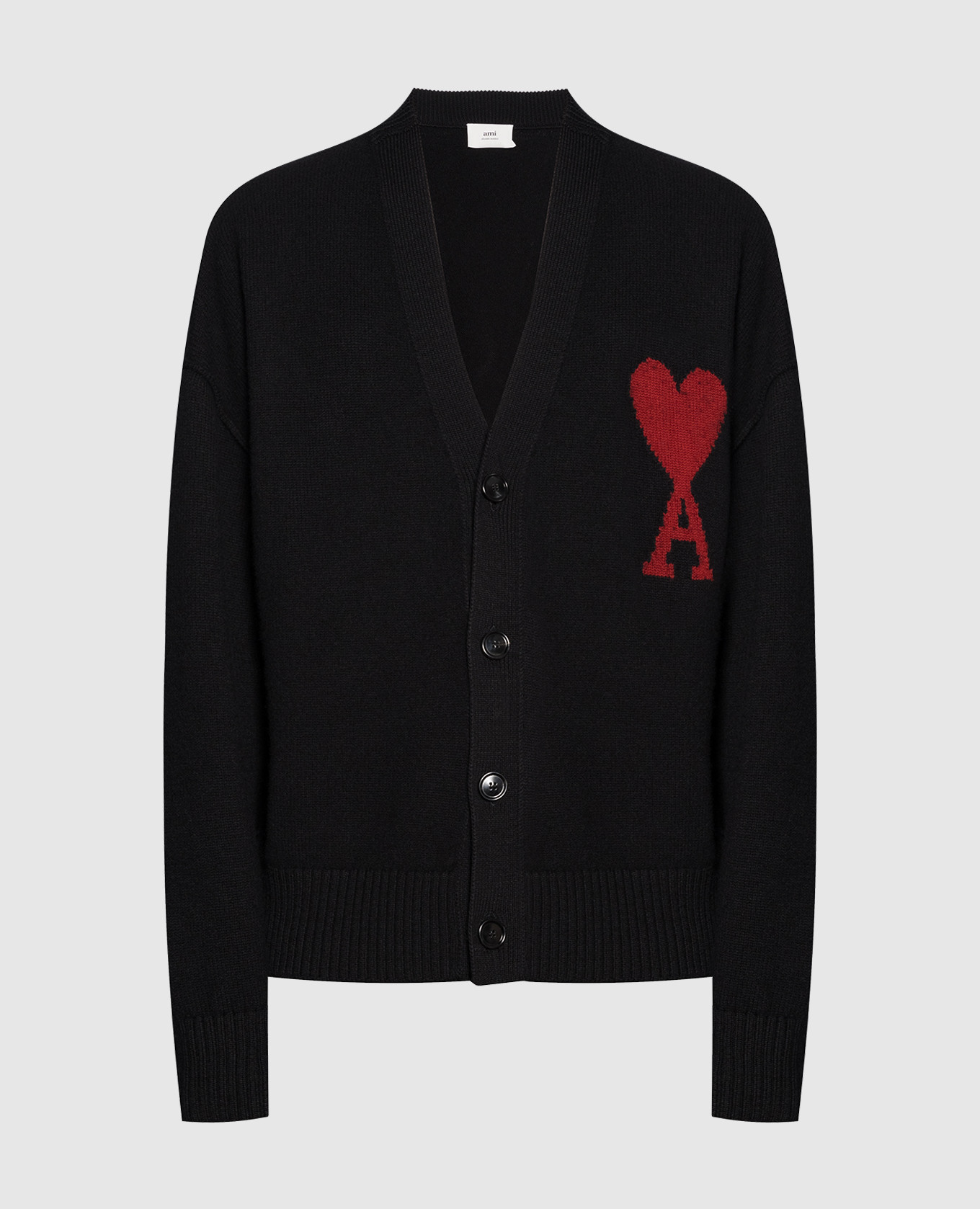 Ami Paris - Black cardigan made of wool with a pattern BFUKC006018