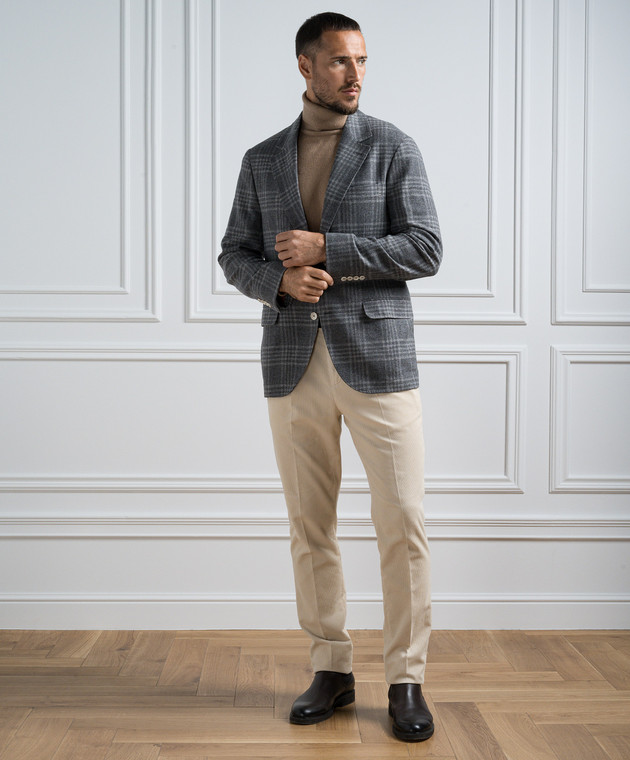 Brunello Cucinelli - Gray checked wool, silk and cashmere blazer