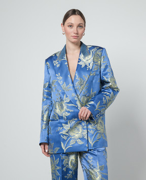 Etro Blue double-breasted jacket in a jacquard pattern WRCA000699TJD44