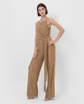 Rachel Gilbert Axton tan jumpsuit with beads 22RRG40023