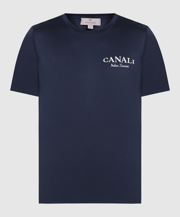 Canali - Blue t-shirt with logo print MJ01910T0003 - shop