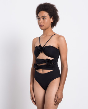 Maygel Coronel Black swimsuit with applications TRINITARIA