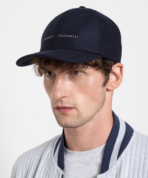 Brunello Cucinelli - Blue logo cashmere and silk cap MR4369992