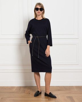 Peserico Blue midi dress with monil chain S02057J00A7551A