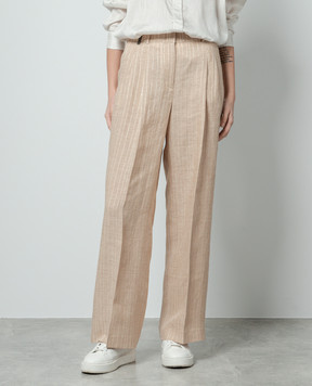 Peserico Beige striped linen pants with sequins PM4307Z07554