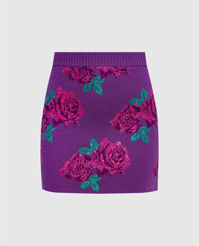 Giuseppe Di Morabito Milano Violet mini skirt made of wool in a floral pattern with crystals PF23253KN262