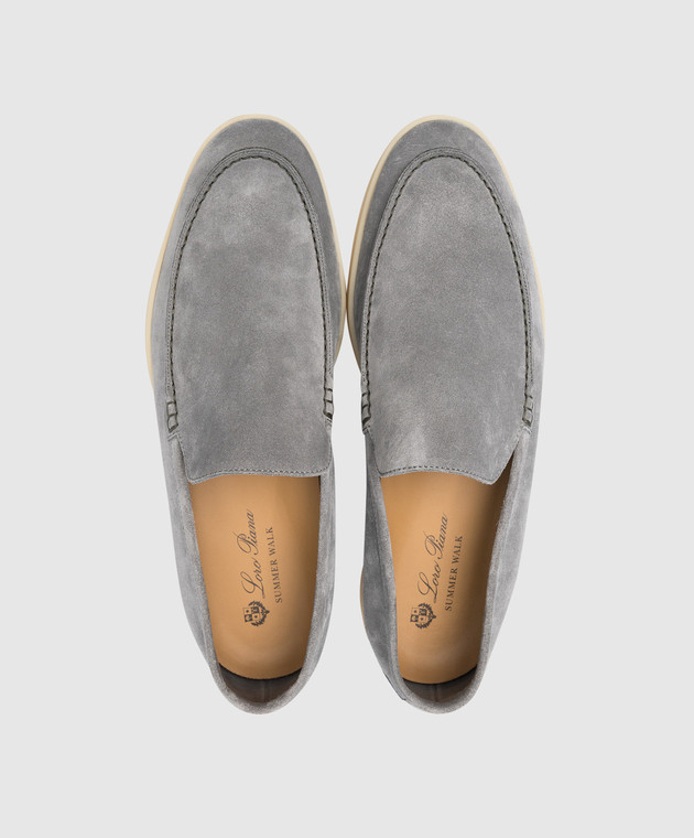 Loro Piana - Summer Walk gray suede slippers FAE8124 - shop with