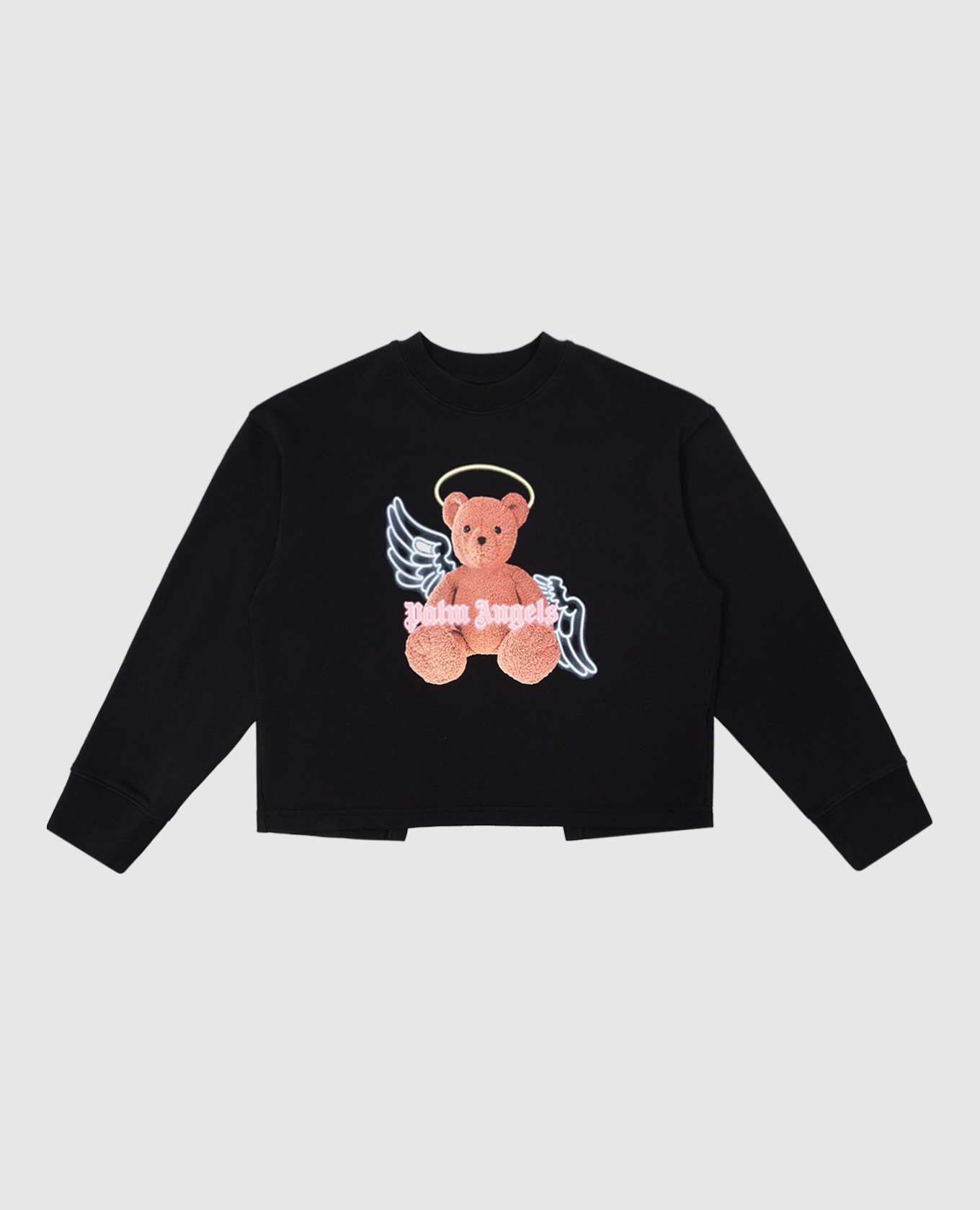 

Children's black sweatshirt with a print and a cut at the back Palm Angels, Черный