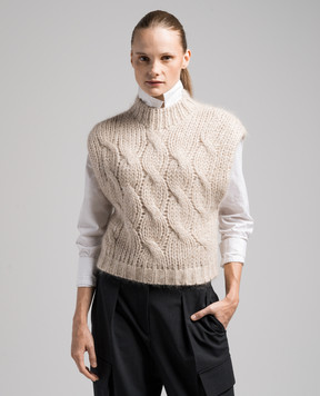 Brunello Cucinelli Beige vest in a textured pattern with lurex MMA371404