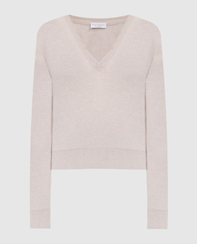 Brunello Cucinelli Beige cashmere pullover with monil chain M12186702